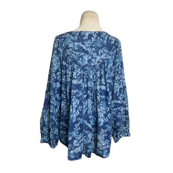 We the Free blue floral long sleeves boho tunic blouse size Small - Picture 2 of 12